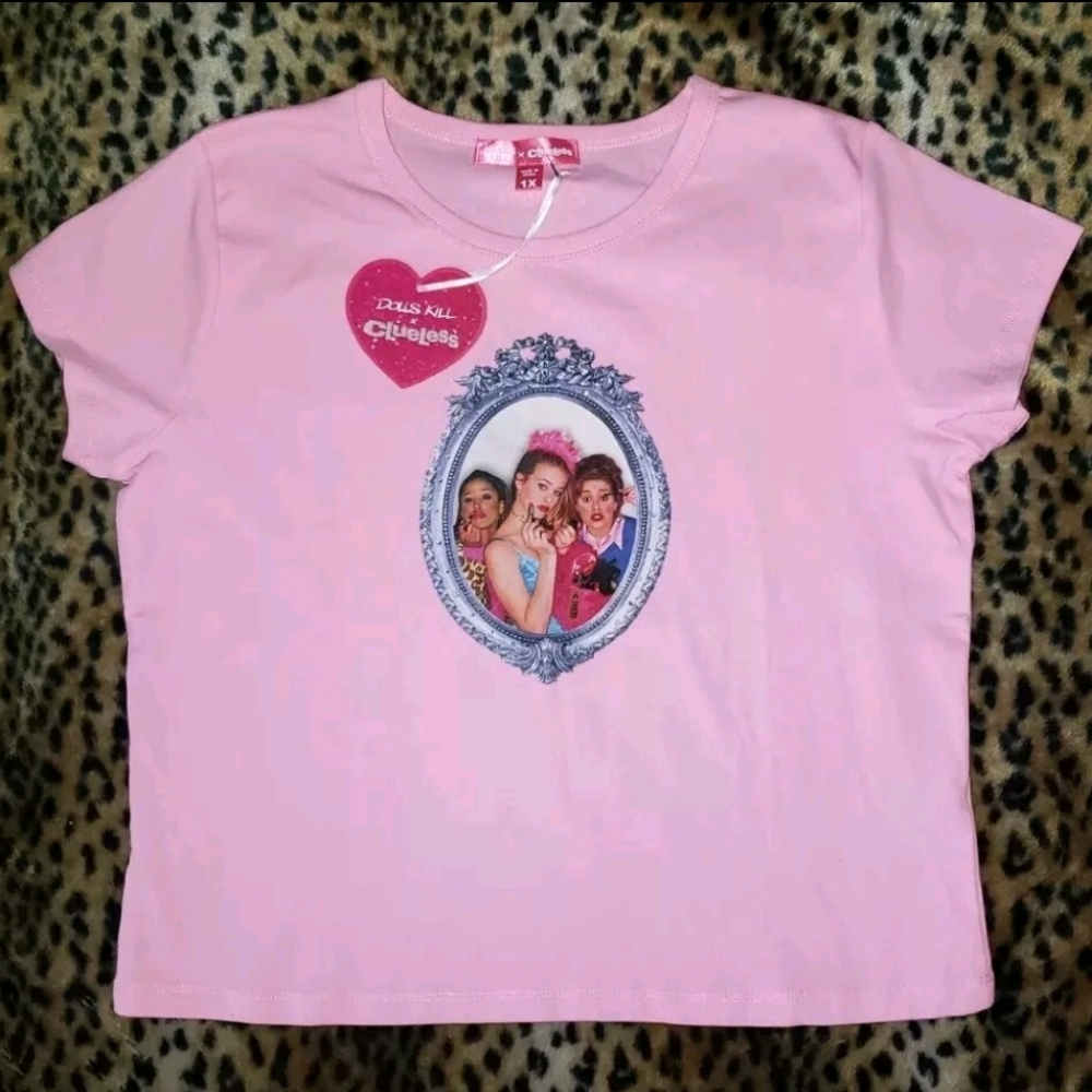Dolls Kill X Clueless Collab BARBIE PINK RHINESTONE BABY TEE XXS, 1X MAKEOVER